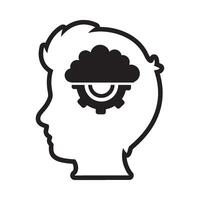 brain profile icon cog wheel isolated vector