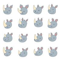 A set of rhino heads with different expressions vector