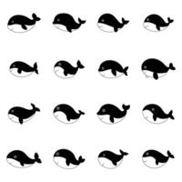 A set of black and white whales with different shapes vector