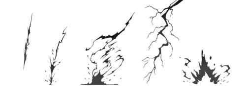 Lightning strike bolt silhouettes sequence illustration. vector