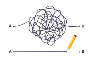 Complex and easy simple way from point A to B illustration. vector
