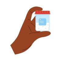 African hand holds semen test analysis in plastic container in fingers. Sperm analysis vector