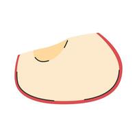 Hand drawn part of red apple in doodle style. Slice of fruit. Vitamin diet food vector