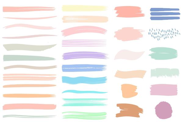 Set of hand drawn backgrounds and brush strokes in pastel colors. Colorful brushstroke. Pastel brush strokes.