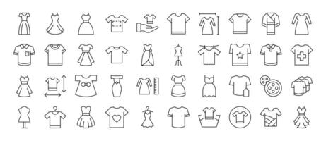 Dresses and T Shirts Set of Thin Icons. Editable Stroke. Suitable for Web Sites, Books, Cards, Apps vector