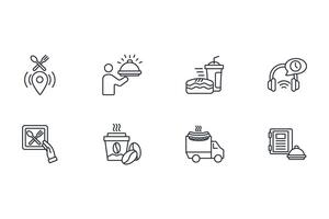 Food delivery icon set..Editable stroke.linear style sign for use web design,logo.Symbol illustration. vector