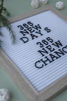 Motivational saying 365 NEW DAYS 365 NEW CHANCES. New year goals setting concept. Strategy for self development improvement. Inspirational Planning better healthier life. photo