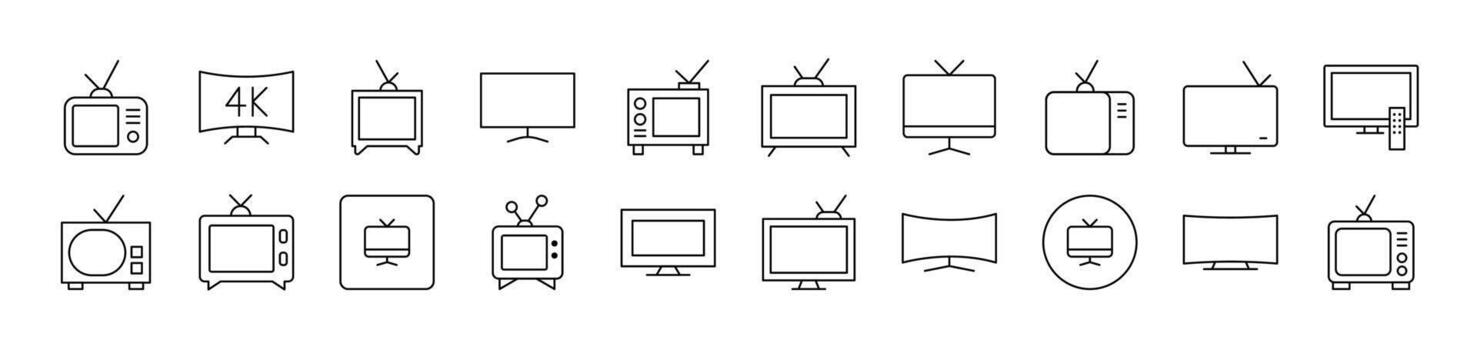 Tv Set Outline Web Line Icons Collection. Editable Stroke. Minimalistic Linear Pictogram for Design of Cards, Apps, Banners, Posts vector