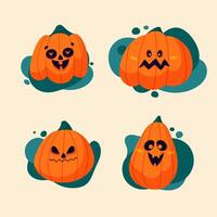 Happy Halloween set with orange pumpkin characters with different emotion on face vector