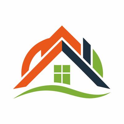 A house logo with a green roof and orange windows
