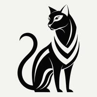 A black and white cat with a striped pattern vector