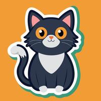 A black and white cat with orange eyes on a yellow background vector