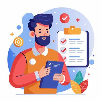 Man with clipboard and checklists, illustration vector