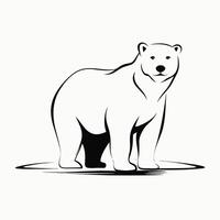Polar bear on white background, black and white vector