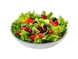 A salad with fruit and vegetables in a white bowl png
