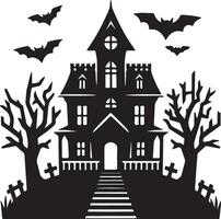 silhouette Spooky haunted House with Bat vector