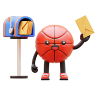 3D Basketball Character Holding Envelope Next To Mailbox Suitable For Communication And Business Messaging Concepts png