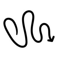 Single hand draw black and white wave down arrow in doodle style isolated on white background. flat illustration sketch design element.Icon in spiral shape. vector