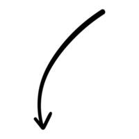 Single hand draw black and white arrow down in doodle, flat style isolated on white background. illustration sketch design element.Icons. vector