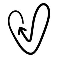 Single hand draw black and white arrow up in doodle style isolated on white background. flat illustration sketch design element.Icons, shape heart. vector