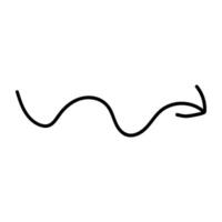 Single hand draw black and white arrow down in simple doodle style isolated on white background. flat illustration sketch design element.Icon in spiral,wave shape. vector