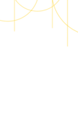 Gold hanging simple garland isolated on a transparent background. Abstract yellow dotted lines. Minimalistic holiday and festive vertical design with copy space. png