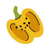 Hand drawn yellow bell pepper cut in half with seeds, perfect for food designs vector