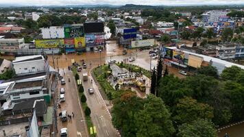 Chiang Rai, Thailand 13 -September-2024 - Aerial view of King Mengrai monument landmark in the heart of Chiang Rai downtown after typhoon Yagi has swept Chiang Rai province of Thailand. photo