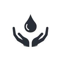 Hand with water drop. Save water icon. vector
