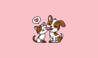 Happy cat and dog sharing affection with a heart symbol vector