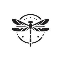 Monochrome 2D Dragonfly Emblem Against a White Canvas vector