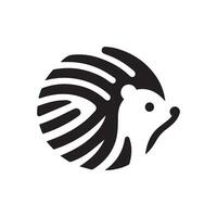 Elegant 2D Hedgehog Logo Featuring Black and White Colors with White Background vector