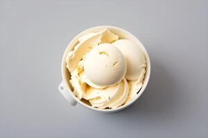 Creamy Vanilla Ice Cream Scoop Isolated on White Background illustration photo