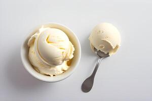 Vanilla Ice Cream Scoop on White Background illustration photo
