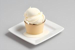 Vanilla Ice Cream Cone Isolated on White Background illustration photo