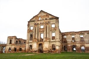 Ruzhansky Palace and the ruins of the facade of an abandoned ruined building of an ancient castle of the 18th century.Belarus photo