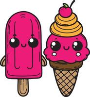 Ice cream and kawaii ice cream vector
