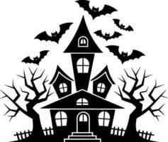 Haunted house with bats and creepy trees for spooky halloween themes vector