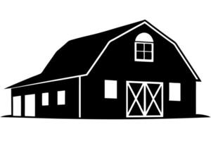 A black and white barn with a door and windows vector