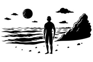 A man standing on the beach with the ocean in the background vector