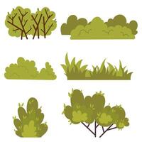 Set of bushes, trees, grass, greenery. vector