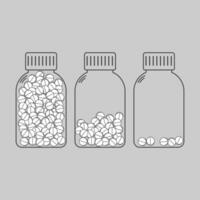 Healthcare medicine bottles, showing varying levels of pills inside each one. Linear containers vector