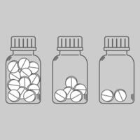 llustration of three pill containers with varying quantities of medication inside vector