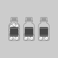 Illustration of pharmaceutical containers with varying levels of pills, in linear style vector