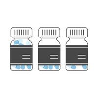 Minimalistic outlined illustration of pill bottles with blue capsules inside vector