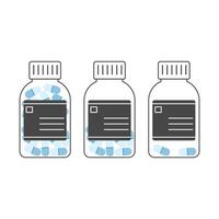 Three outlined pill bottles with blue capsules, arranged side by side in a simple style vector