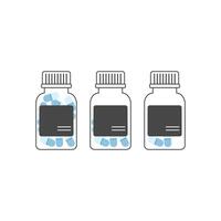 Outlined medicine bottles filled with blue capsules, presented in a simple, clean design vector