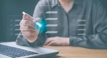 Online business contract, e-signing, digital document management, paperless office, signing business contract, document management, electronic signature documents on digital concept. photo