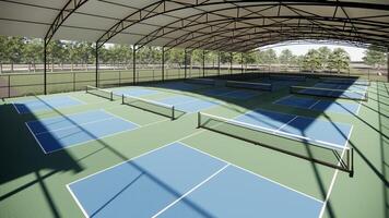 corner view pickleball courts with shade structure photo