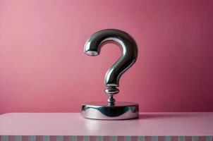 Silver colored metal object with a question mark on it photo
